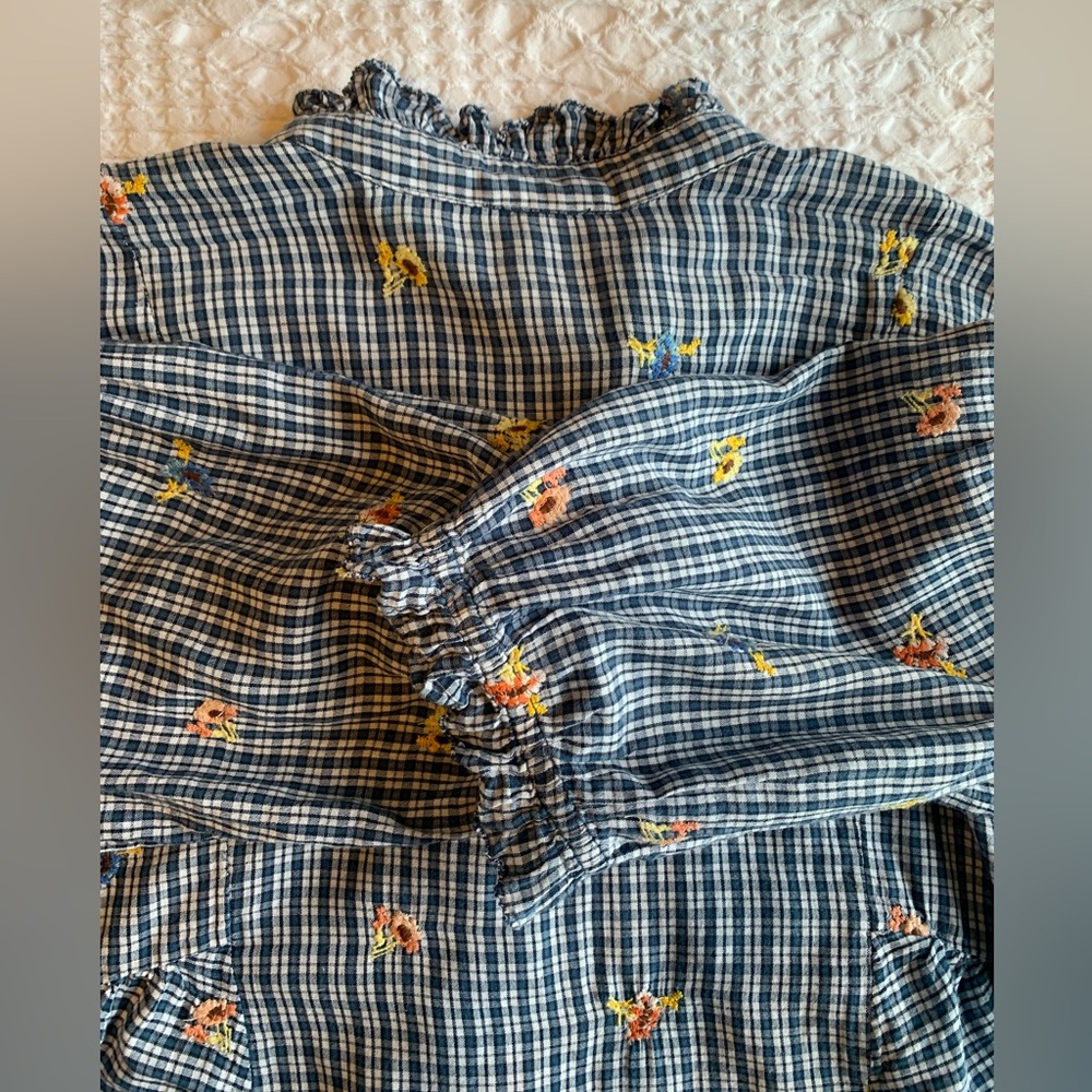 Sundance Navy Checkered Blouse with Floral Accents - Picture 9 of 16